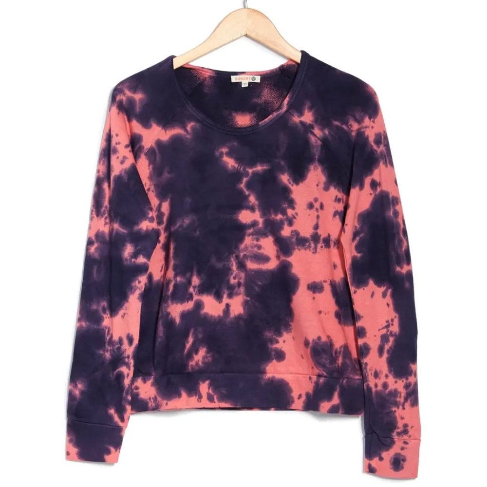 Sundry Coral Navy Blue Tie Dye Crewneck Sweatshirt